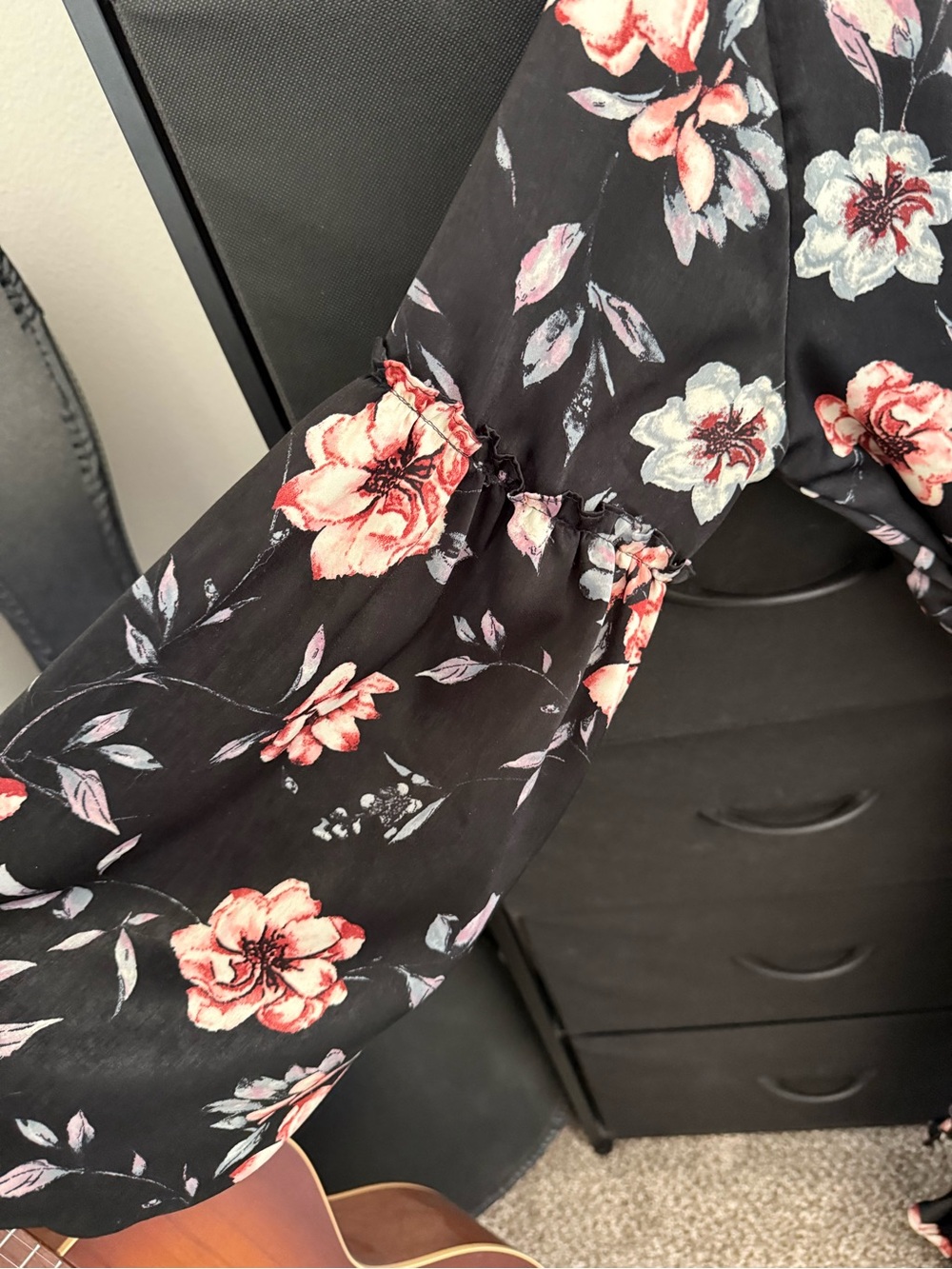 Misa Los Angeles Black Floral Wrap Maxi Dress with Pink Blossoms - Picture 4 of 4